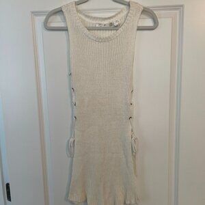 RD Style Womens White Lace Up Knit Cable Dress/Cover Up Small